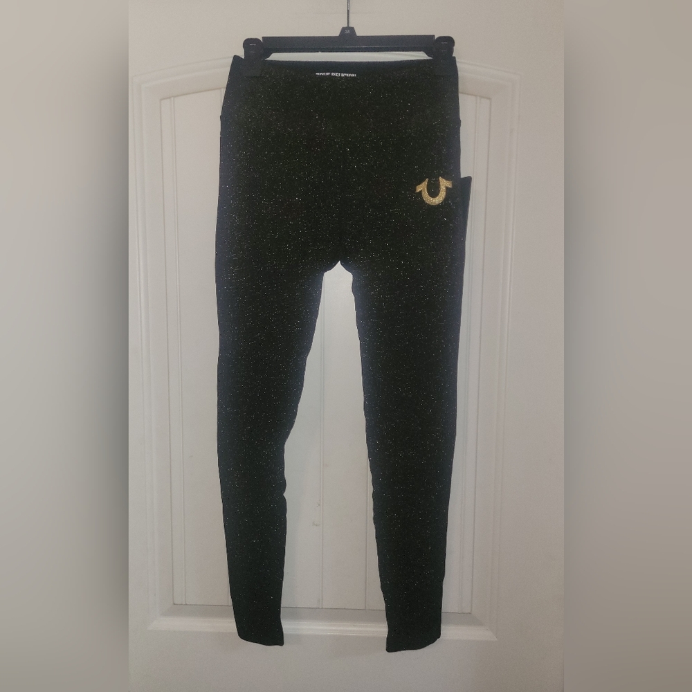 True religion jet black seamless lurex leggings NWT womens size xs/s